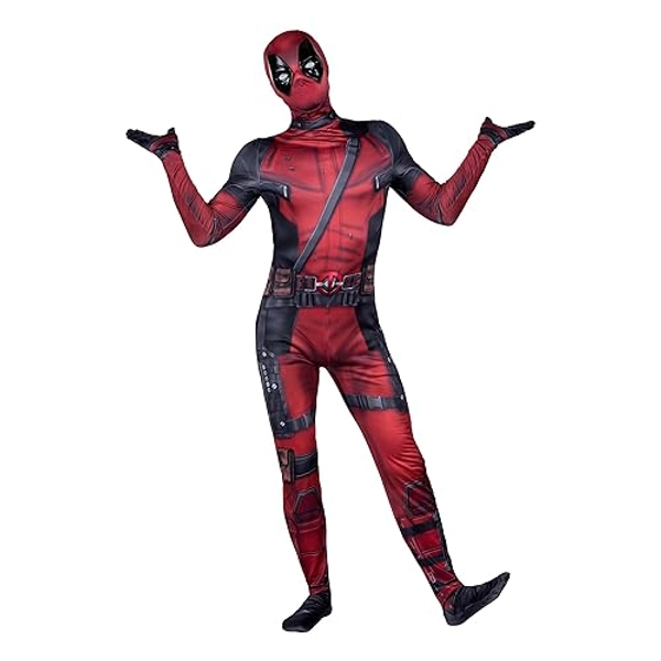 MARVEL Deadpool Official Adult Deluxe Zentai Halloween Costume - Stretch Spandex with Wrist Slits