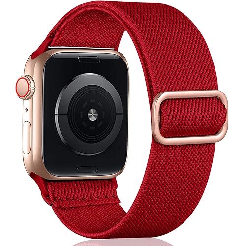 Oielai Solo Loop Armband Kompatibel mit Apple Watch Armband 42mm 41mm 40mm 38mm, Verstellbares Dehnbare Nylon Sport Ersatz Armband für iWatch SE Series 10/9/8/7/6/5/4/3/2/1, Rot - rot - 42mm(Series 10)/41mm/40mm/38mm