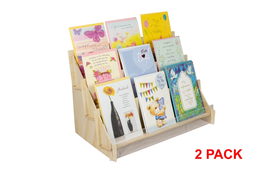 3-Tier Birch Ply Greeting Card Display Rack with Clear Acrylic Front.  2 Pack Combo.  Ships flat. Easy Assembly!
