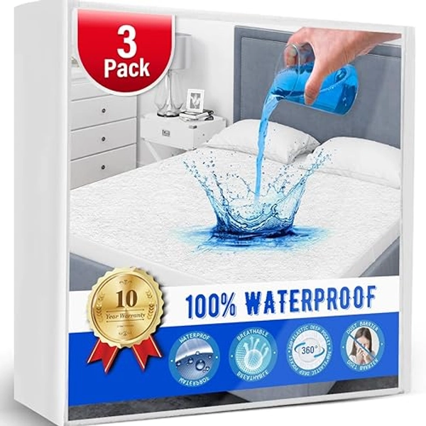 3 Pack Full Size Mattress Protector Waterproof Mattress Protector Full Mattress Pad Cover Noiseless, Soft Breathable Terry for Pets Kids Adults 54" x 75"