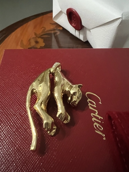 Authentic Cartier large Panther Pendant W/diamond Loop, Excellent
