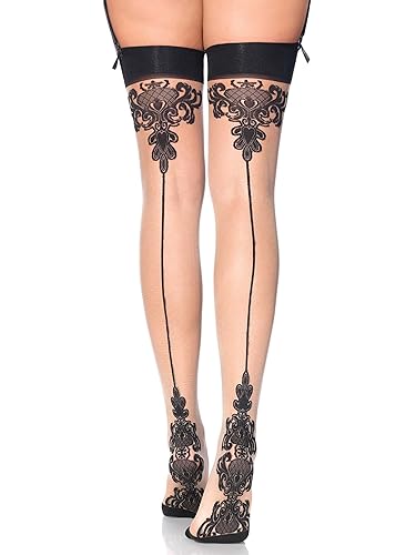 Leg Avenue Women's Contrast Color Sheer Backseam Thigh Highs - Nude/Black