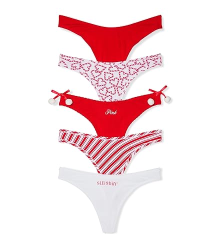 Victoria's Secret PINK Naturals Cotton Thong Panty Pack, Underwear for Women (XS-XXL) - Small - Candy Cane