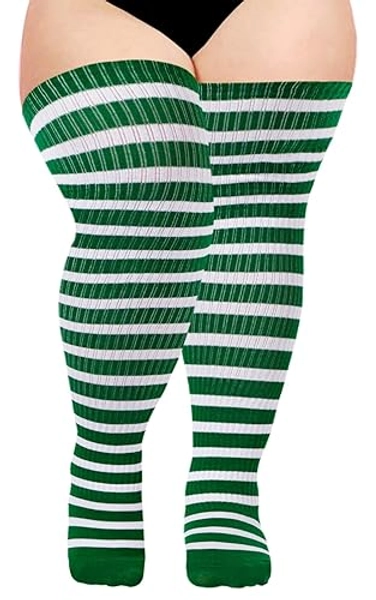 Moon Wood Plus Size Thigh High Socks for Women Knit Cotton Extra Long Halloween Over the Knee High Socks Leg Warmers
