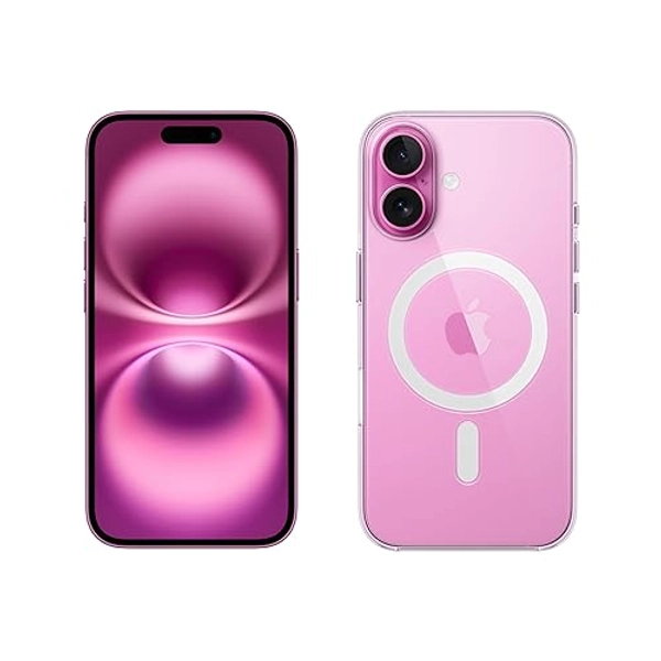 Apple iPhone 16 256GB: 5G Mobile phone with Apple Intelligence - Pink + Clear Case with MagSafe
