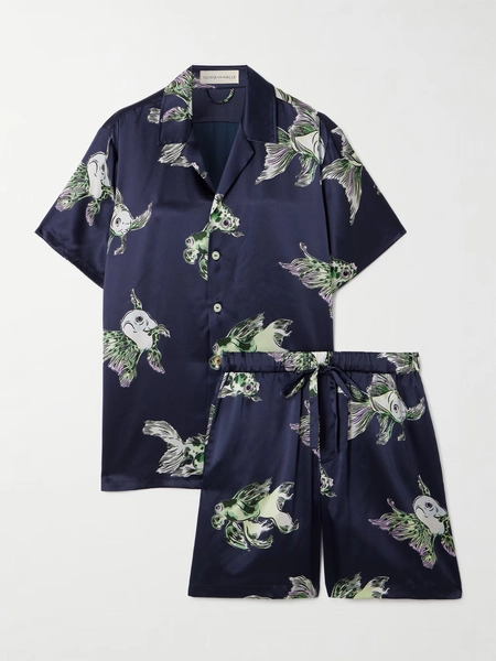 Emeli printed silk-satin pajama set - navy - x small