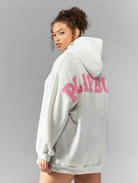 MISSGUIDED MISSGUIDED PLUS x Playboy Graphic Bunny Print Hoodie Dress