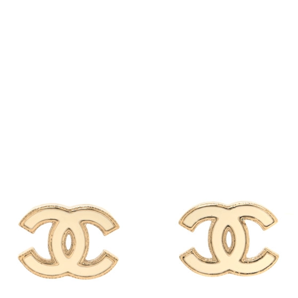 CHANEL Enamel CC Earrings Gold White | FASHIONPHILE