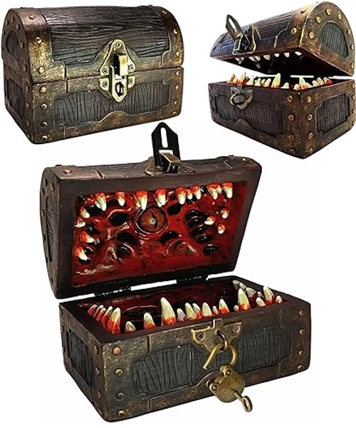 Galdor's Guild Mimic Dice Chest Storage Box | Free Lock & Key | Compatible with Dungeons & Dragons Players, Dungeon Master/DM RPG Gaming | Holder Vault Case | Holds 4 Polyhedral Sets (Regular)