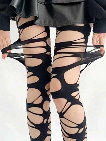 Ripped Fishnet Black Tights