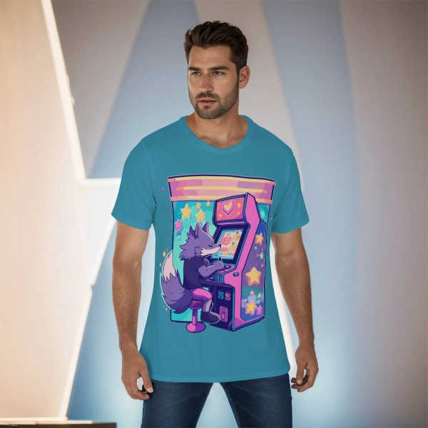 Wolf Playing Arcade Game / Unisex Short Sleeve T-Shirt / Cute Canine Shirt / Unique Furry Fandom Gift /Adorable Graphic Tee /Fursona Apparel