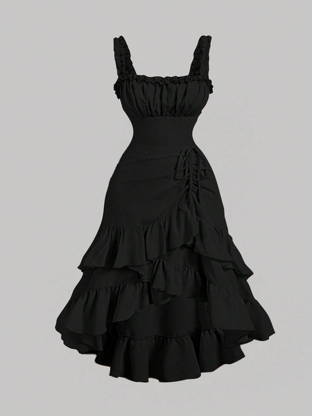 SHEIN MOD Plus Size Apricot Romantic Multi-Layered Vintage Palace Style Ruffle Hem Women Dress