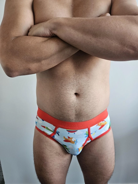 ABDL Underwear Men's Brief | Cute Cartoon "Aeroplane" Pattern | Adult Baby / Toddler Style | Adorable Red Waistband | Comfy Age Regression