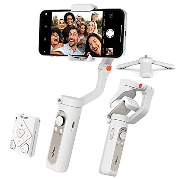 hohem iSteady X2 Gimbal,Portable 3-Axis Gimbal Stabilizer for Smartphone with Remote Control,APP Interaction Phone gimbal for Filmmaking,10 Hours Battery Life and Phone Emergency Charging Gimble,White