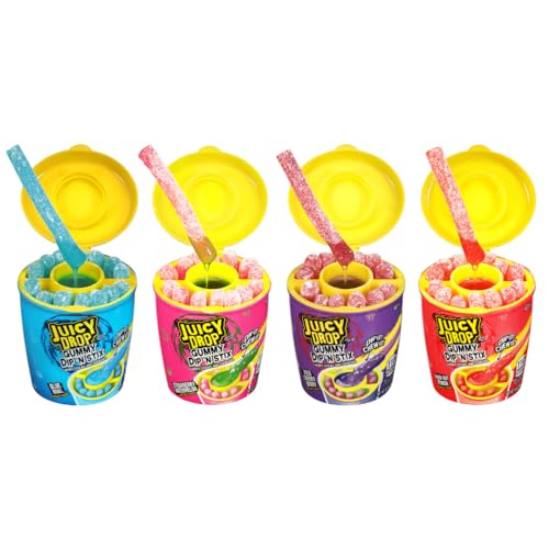 Juicy Drop Dip 'N Stix Easter Candy - Sweet Gummy Candy Sticks W/ Sour Dipping Gel, Assorted 8 Pack - Bulk Individually Wrapped Sweet & Sour Easter Candy for Party, Basket Stuffers & Candy Gifts
