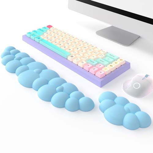 Keyboard Cloud Wrist Rest 2PCS, High Density Memory Foam Keyboard Palm Rest, Ergonomic Keyboard Pad Wrist Support for Pain Relief, Mouse Pad Rest Support for Office/Computer/Laptop/Gaming/Mac Blue
