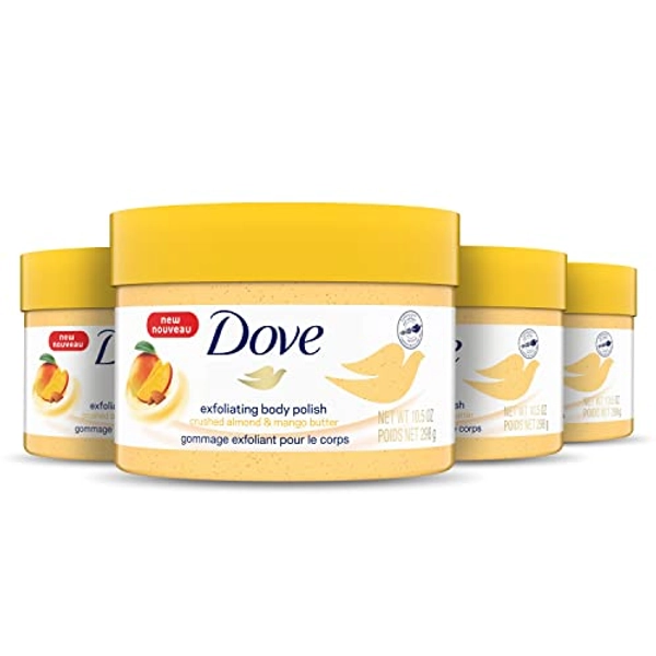 Dove Exfoliating Body Polish Body Scrub Crushed Almond and Mango Butter 4 Count Exfoliating Scrub for Dry Skin Gently Exfoliates to Reveal Healthy Skin 10.5 oz
