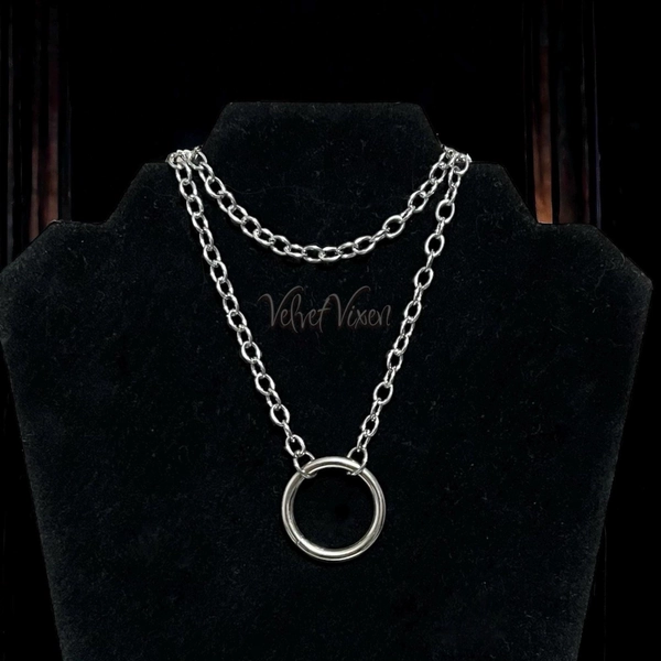 Layered O ring Chain Necklace, Alternative Punk Goth 90s style jewelry