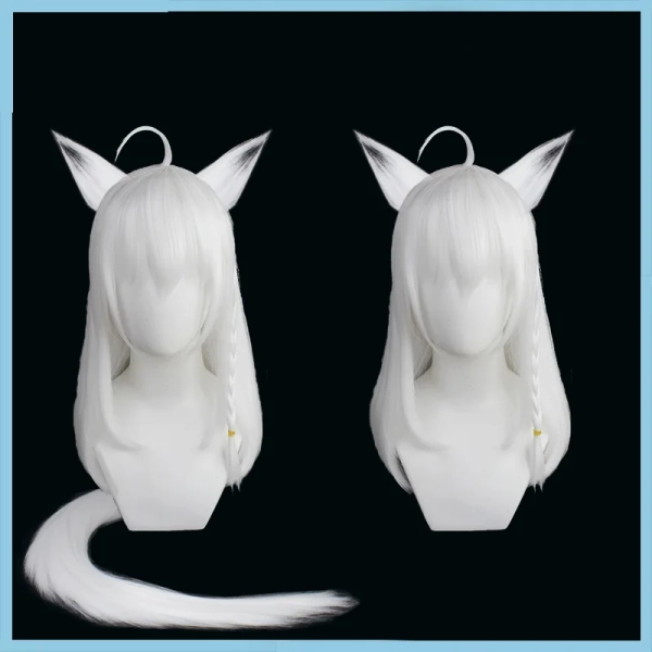 Hololive Shirakami Fubuki Cosplay Wig with Ears White Straight Heat Resistant Synthetic Hair Vtuber Fox Cosplay
