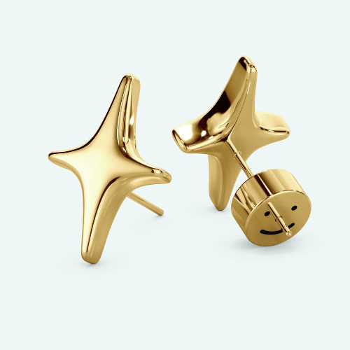 Puffy Stud Earrings - Big Sparkle - Gold / Pair