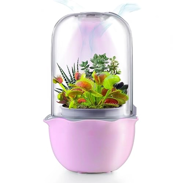 Smart Venus Fly Trap Terrarium Pot with Timer&Fan, Succulent Planter with Grow Light,Indoor Plant Pots Terrarium with Drainage Hole for Carnivorous Plants, Sundew Moss,Flytrap,Cactus(No Plant)