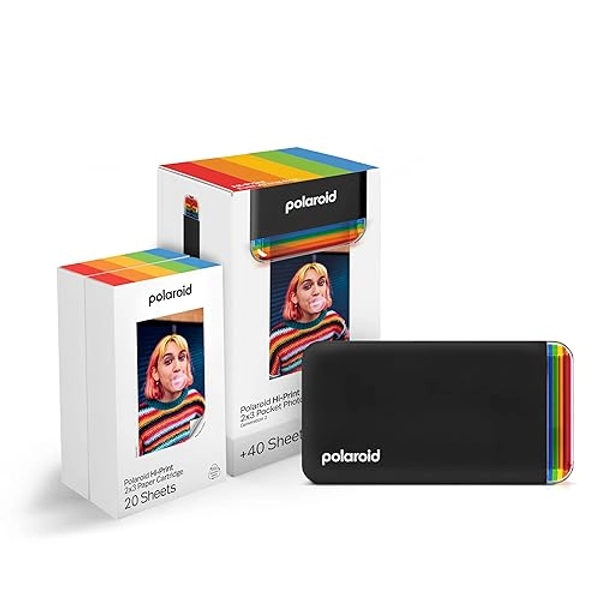 Polaroid Hi-Print + Paper Bundle- 2nd Generation Bluetooth Connected 2x3 Pocket Photo Dye-Sub Printer - Black Printer + 40 Photos (6439)