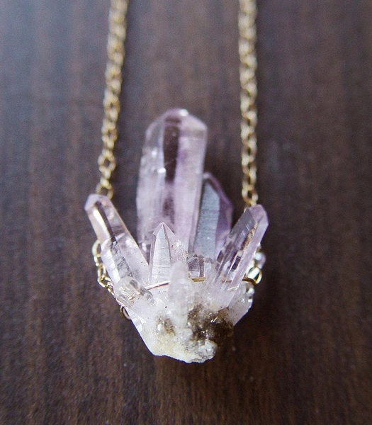 Vera Cruz Amethyst Gold Fill Necklace. Raw Amethyst Crystal Cluster NecklaceGift For Mom