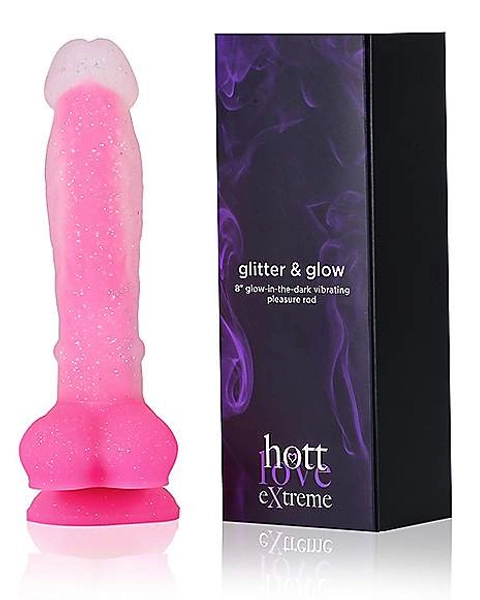 Glow in the Dark Glitter & Glow Waterproof Pink Vibrator 8 Inch - Hott Love Extreme