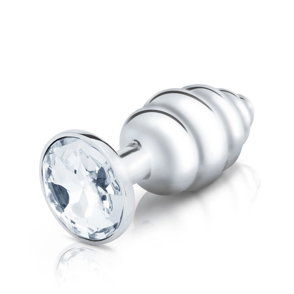 silver metal anal plug with clear crystal stone small