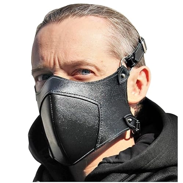 L'VOW Sexy Steampunk Half-Face Halloween Cosplay PU Leather Mask Adjustable Motorcycle Cyber Black Anti-Dust Face Mask