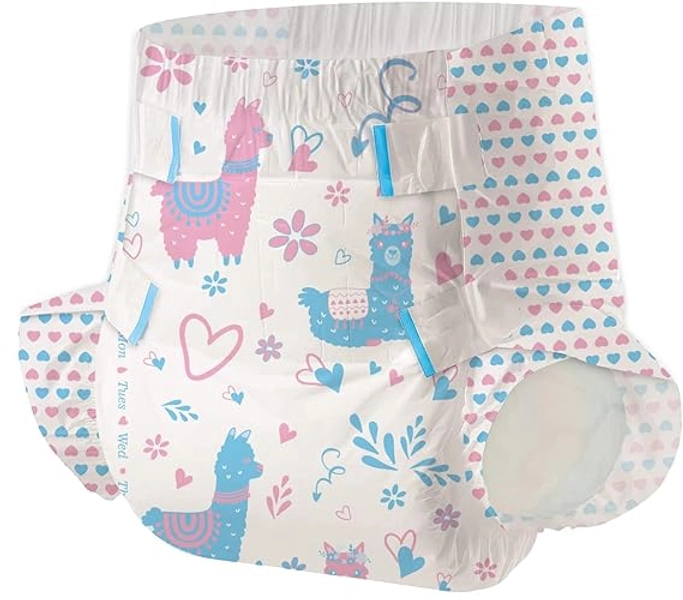 Aimisin Adult Printed Diapers,Large-The Alpaca Couple, 7 Pieces for Men and Women - Leak Protection Heavy Absorbency Protection Diapers