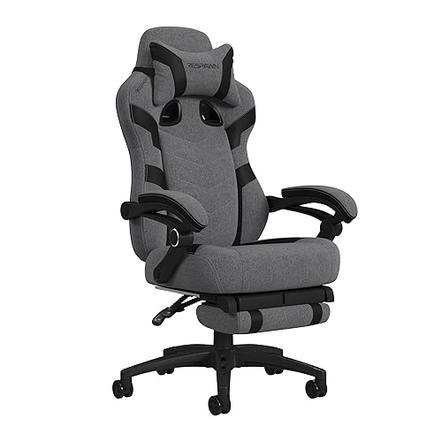 RESPAWN 110 Pro Gaming Chair - Gaming Chair with Footrest, Reclining Gaming Chair, Video Gaming Computer Desk Chair, Adjustable Desk Chair, Gaming Chairs for Adults with Headrest Pillow - Grey Fabric - 2021 Grey Fabric