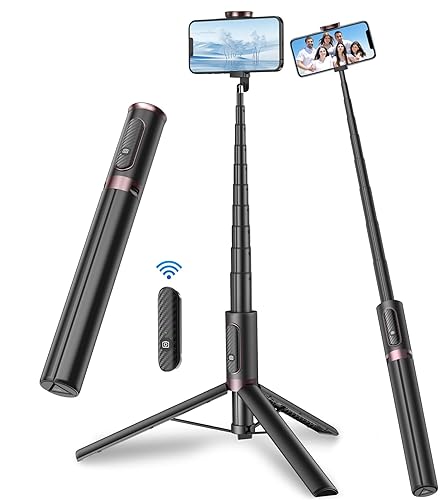 TONEOF 67" Cell Phone Selfie Stick Tripod,Smartphone Stand All-in-1 with Integrated Wireless Remote,Portable,Lightweight,Extendable for iPhone/Android(Black) - 67“ - Black