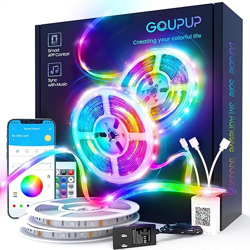 GUPUP LED Strip Lights 100ft, Rope Lights,Bluetooth APP Control,Color Changing RGB Strip, Sync with Music,para Cuarto, for Bedroom Home Party Decoration - 100 FT