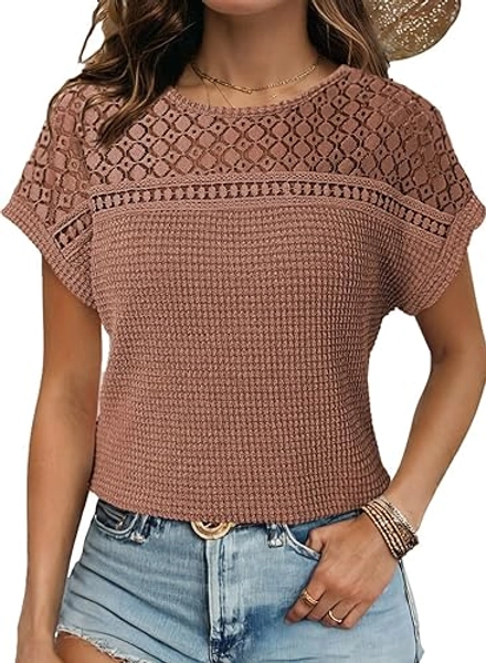 Dokotoo Women's Tops Casual Scoop Neck Waffle Knit