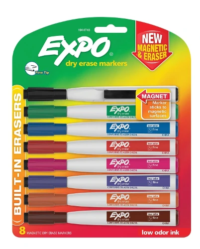Expo Magnetic Dry Erase Marker, Fine Bullet Tip, Assorted Colors, 8/Pack