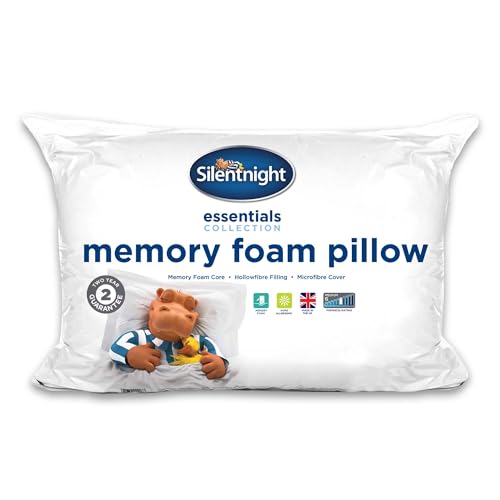 Silentnight Essential Memory Foam Core Pillow - Pack of 2 Memory Foam Core Pillows with Soft Hollowfibre Surround and Medium Firmness - 2 Pack