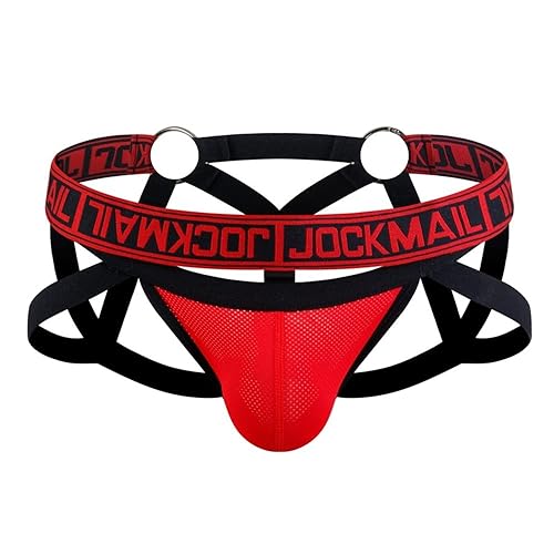JOCKMAIL Mesh Breathable Jockstrap Athletic Supporters for Men Jock Strap Male Underwear - X-Large - Red