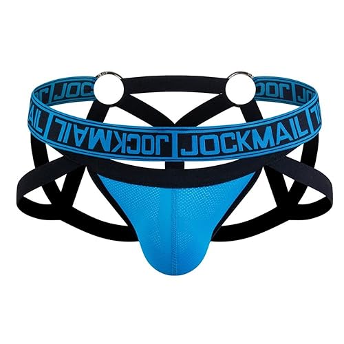 JOCKMAIL Mesh Breathable Jockstrap Athletic Supporters for Men Jock Strap Male Underwear - X-Large - Blue