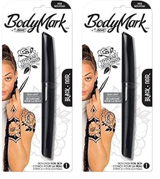Bic BodyMark Temporary Tattoo Markers, black, 0.04 Fl Oz (Pack of 2)
