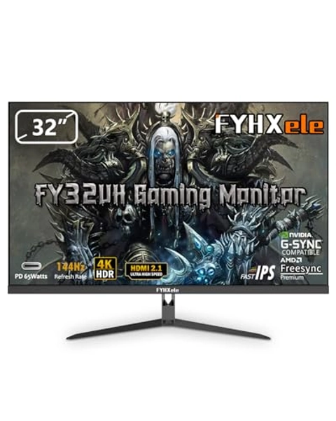 FYHXele 32" 4K Gaming Monitor, UHD 3840 x 2160 Computer Gaming Monitor, 144Hz 1ms, IPS HDR4000, Ultrawide Monitor with HDMI,DisplayPort, Freesync & G-sync Compatible, VESA Support