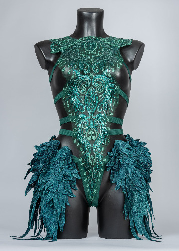 EMERALD FOREST - Sequin Lace & Feather Bodycage | UK 12-14/US 8-10