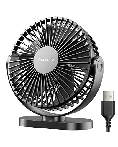 Gaiatop USB Desk Fan, 3 Speeds Powerful Portable Fan, 5.5 Inch Quiet Cooling Mini Fan, 90° Rotate Small Table Fan with 5ft Cable Personal Fan for Desktop Home Office Travel Black - Black