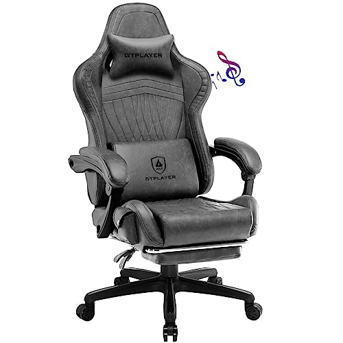 GTPLAYER Chair Computer Gaming Chair (Leather, Grey) - Grey - Leather