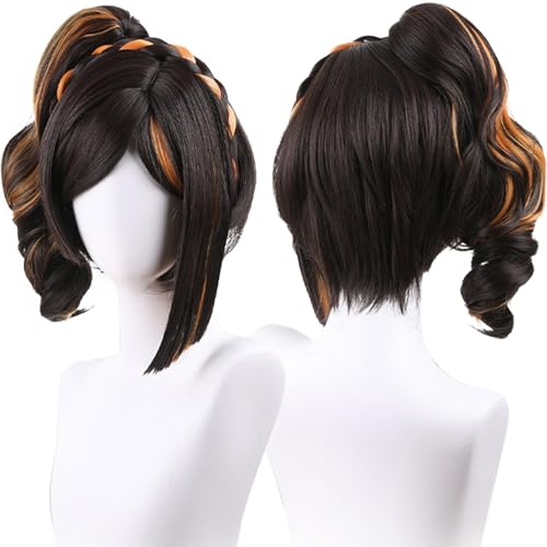 Genshin Impact Chiori Cosplay Wig Pigtail Brown Long Wavy Hair With Bangs Ponytail Costume Hair Adult Halloween Wigs for Women - Chiori