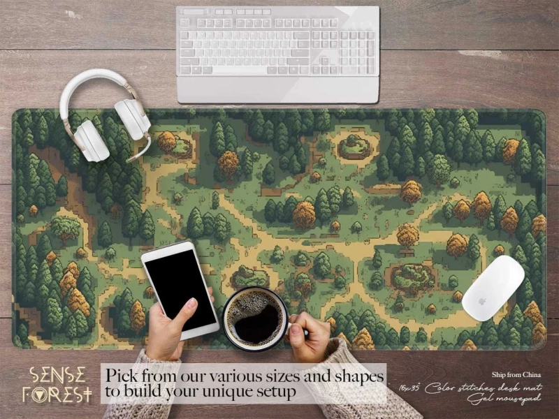 Retro Gaming Green Forest Pixel Art Desk Mat 