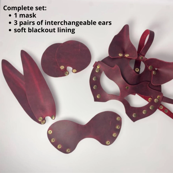 Leather mask transformer Fox Bunny Halloween festival rave outfit Cosplay Bondage petplay Leather collar&leash Fetish bdsm kinky accessories