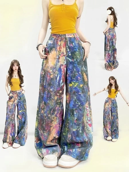 [$57.93]Colorful Y2K Glamorous Wide-leg Cut Jeans