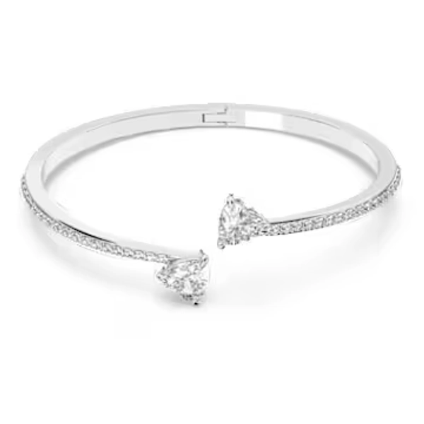 Mesmera bangle, Heart, White, Rhodium plated