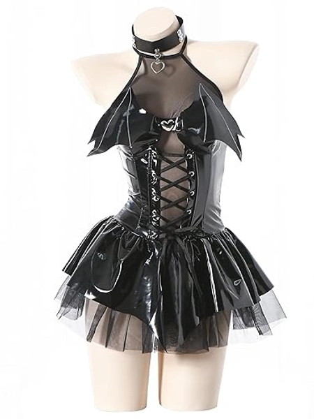mzenuop Cosplay Lingerie For Women Cute Anime Lingerie Strap-On Bat Imp See-Through Skirt Set